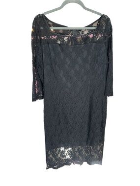 Black Lace Midi Dress with Lace 3/4 Sleeves
